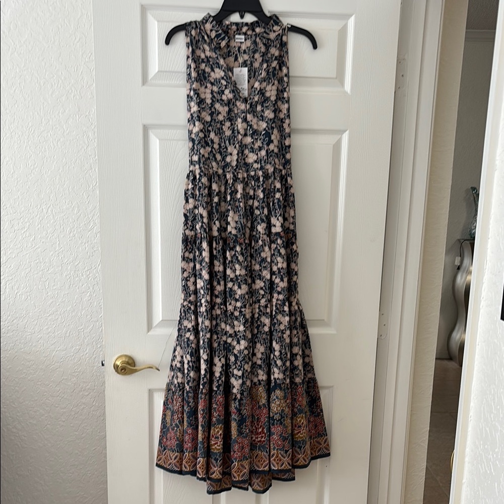 Silk Black and Brown Sleeveless Halter Maxi Sundress